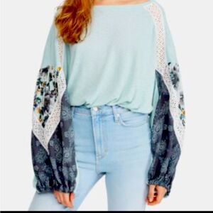 Free people, small tunic, bluish, green, balloon, arms, long sleeve shirt boho